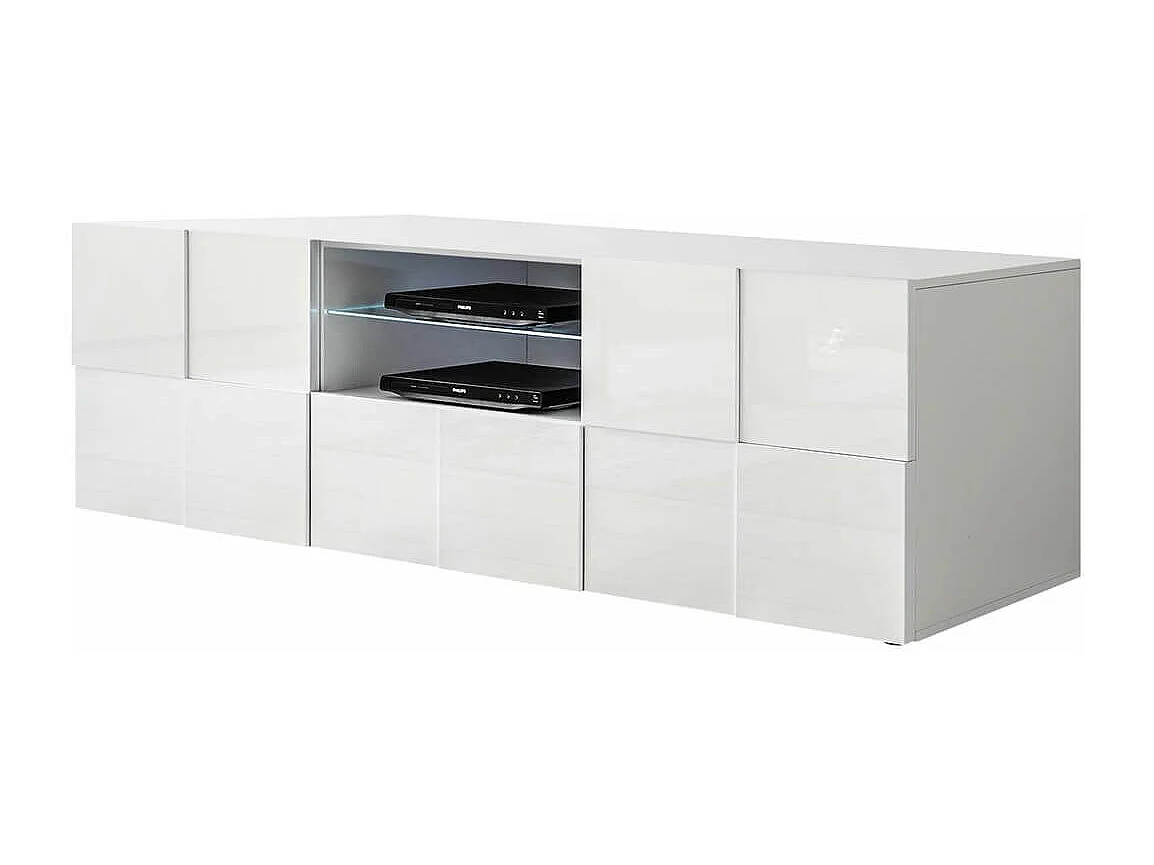REBECCA - Ensemble Salon complet Meuble TV 181 cm Blanc Laqué Weiss Relief Damiers