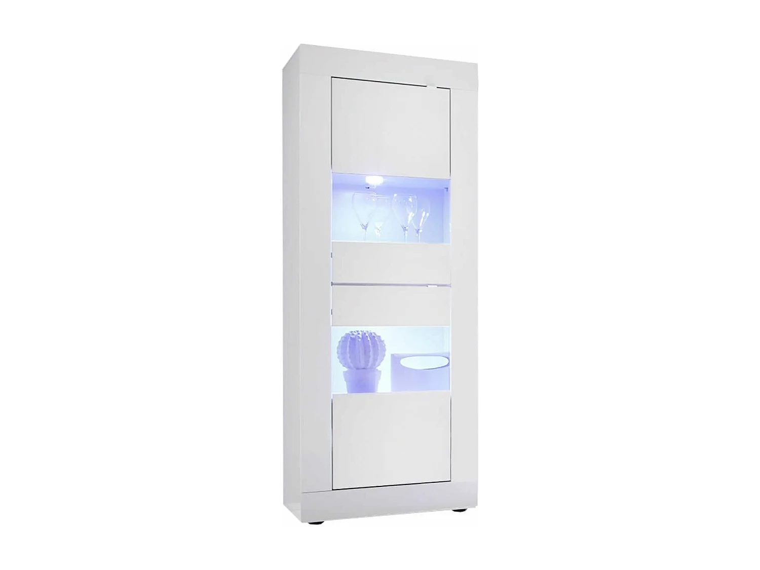 OTELLO - Ensemble Salon avec Vitrine 2 Portes Finition Blanc Laqué Weiss avec Leds