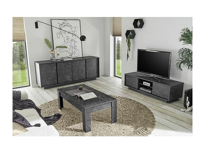 PIRALIA - Ensemble Salon complet Aspect Marbre Gris Anthracite