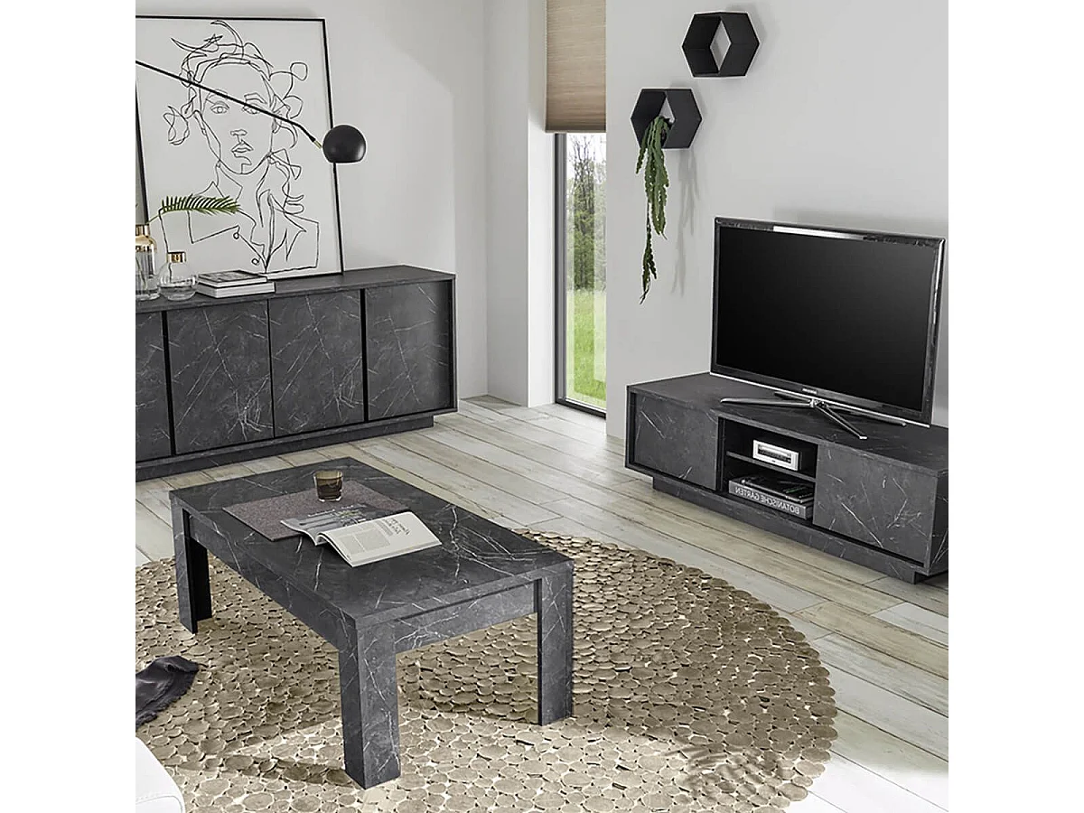 PIRALIA - Ensemble Salon complet Aspect Marbre Gris Anthracite
