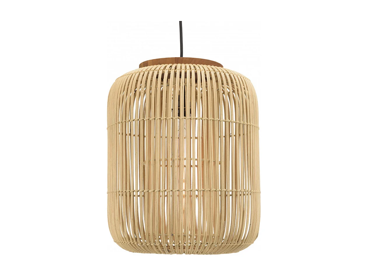 SIXTINE - Suspension 35x35cm bois de teck et rotin couleur naturelle