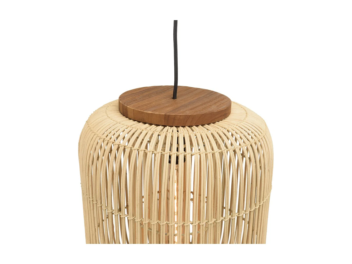 SIXTINE - Suspension 35x35cm bois de teck et rotin couleur naturelle