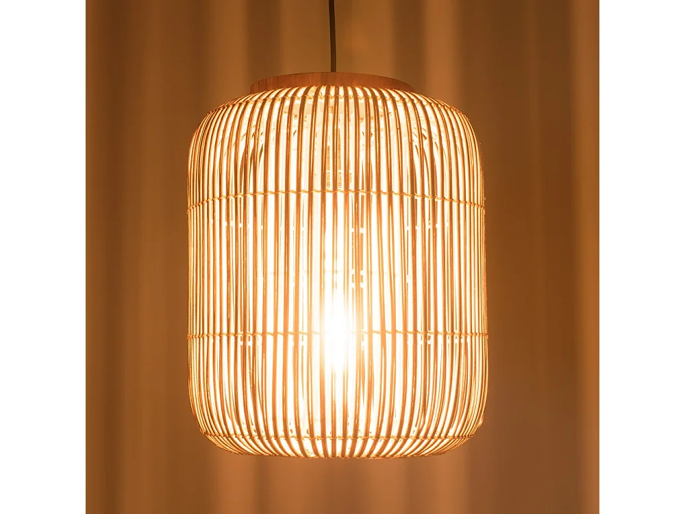 SIXTINE - Suspension 35x35cm bois de teck et rotin couleur naturelle