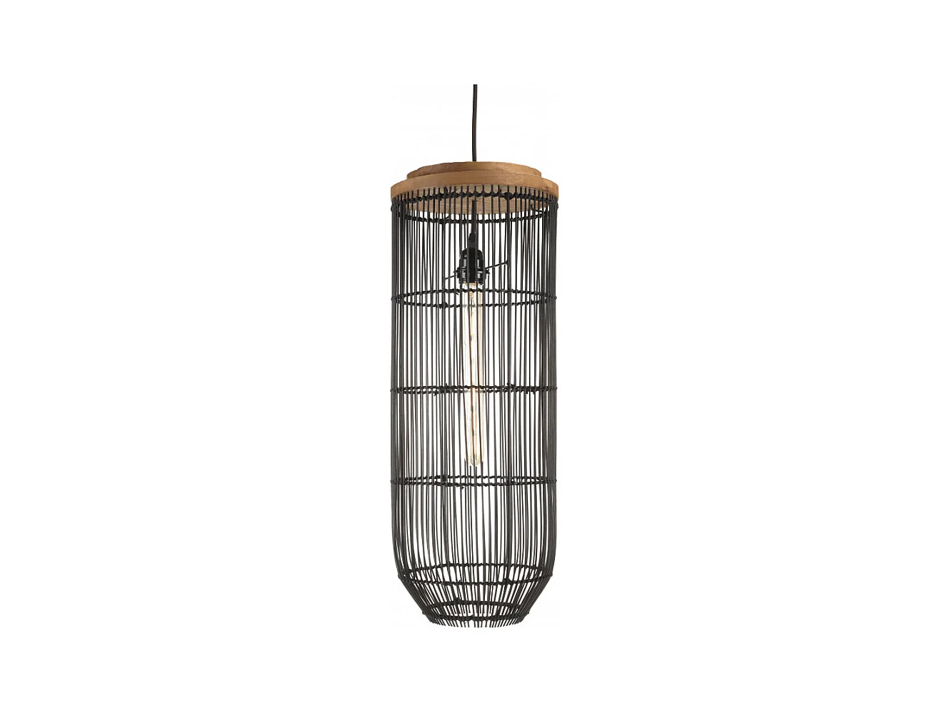 SIXTINE - Suspension 'longue' 25x25cm en rotin couleur noire et teck