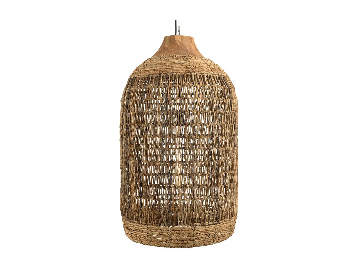 SIXTINE - Suspension 50x50cm en bois de teck recyclé et rotin beige