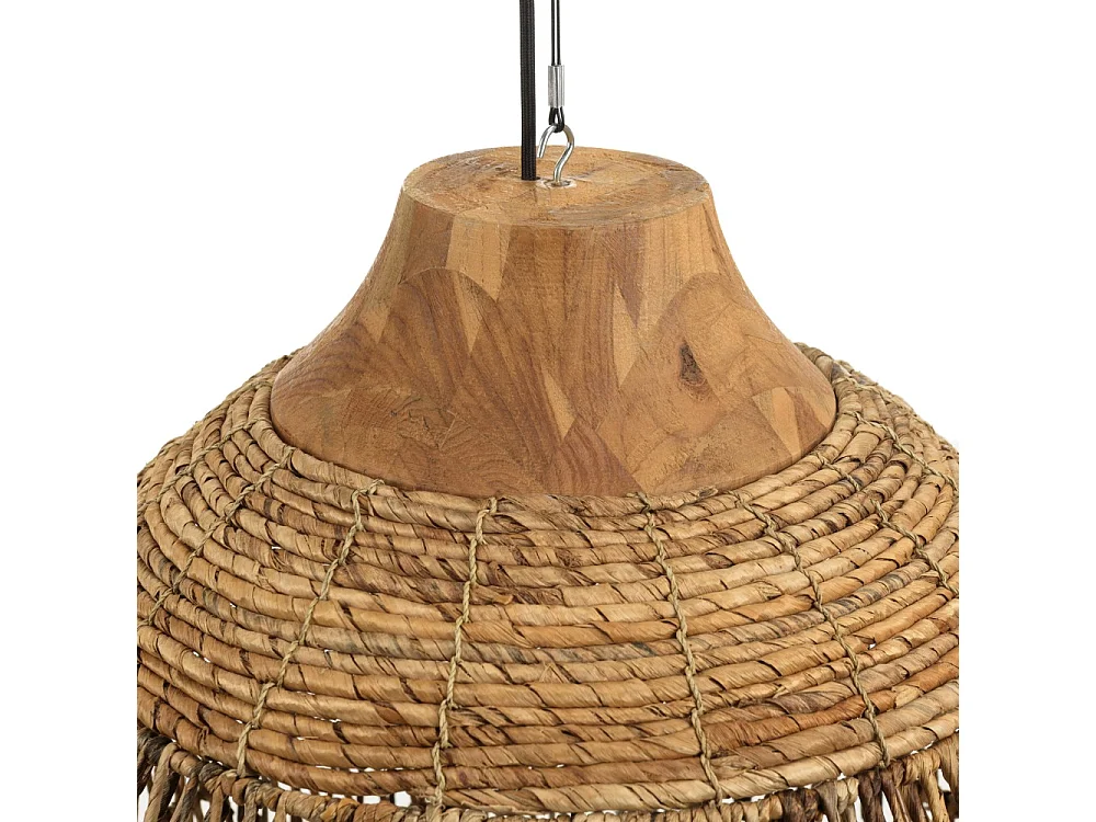 SIXTINE - Suspension 50x50cm en bois de teck recyclé et rotin beige