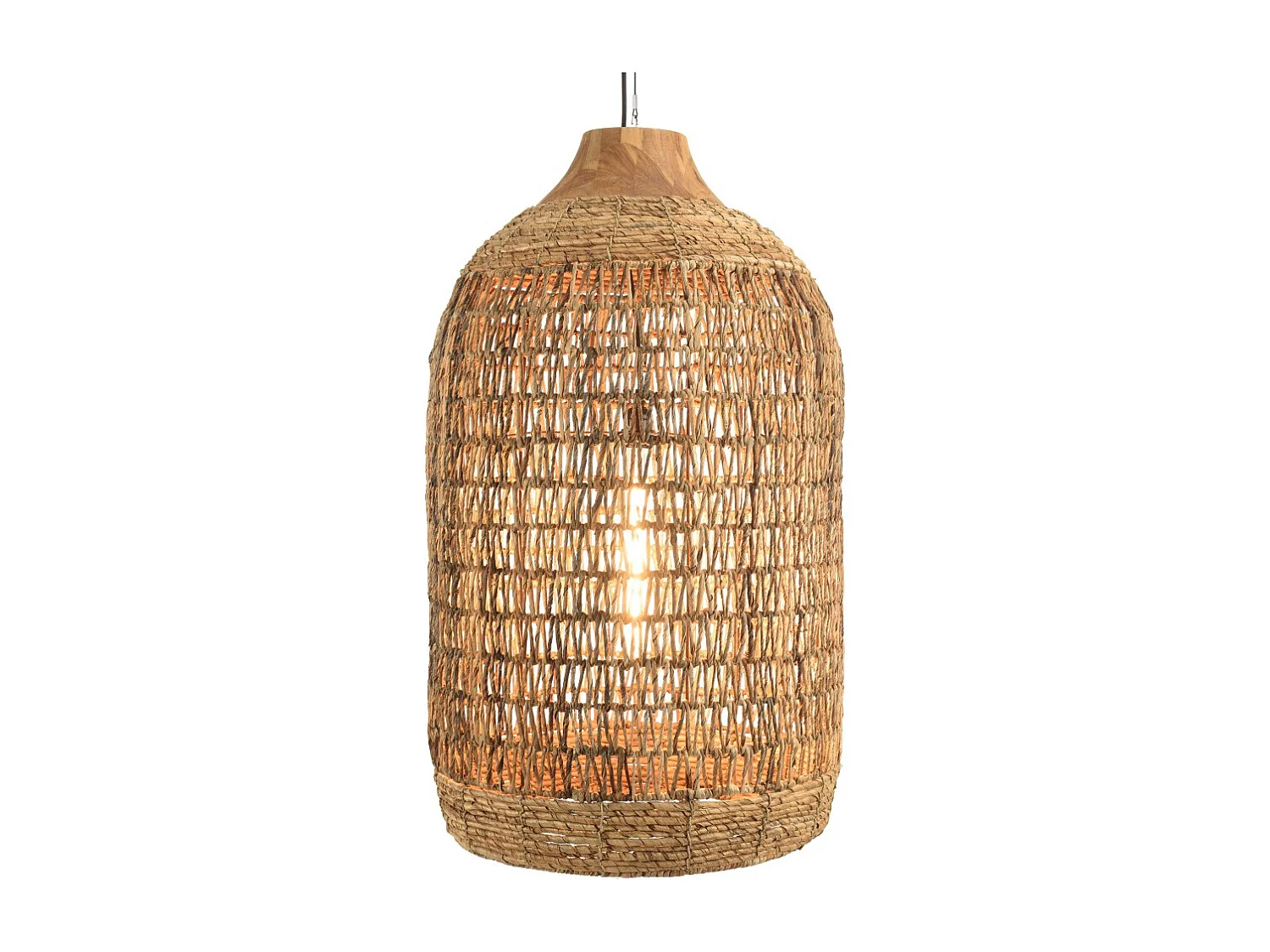 SIXTINE - Suspension 50x50cm en bois de teck recyclé et rotin beige