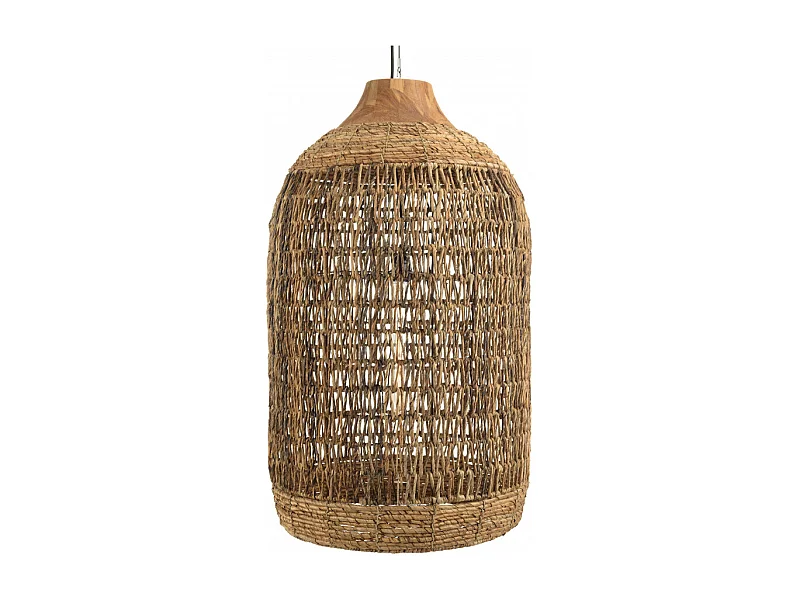 SIXTINE - Suspension 50x50cm en bois de teck recyclé et rotin beige