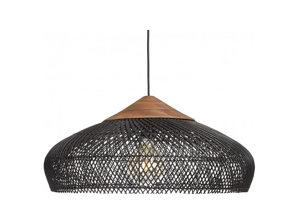 SIXTINE - Suspension 65x65cm en rotin couleur noire et teck recyclé