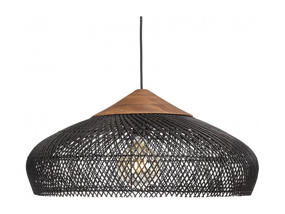 SIXTINE - Suspension 65x65cm en bois de teck recyclé et rotin noire