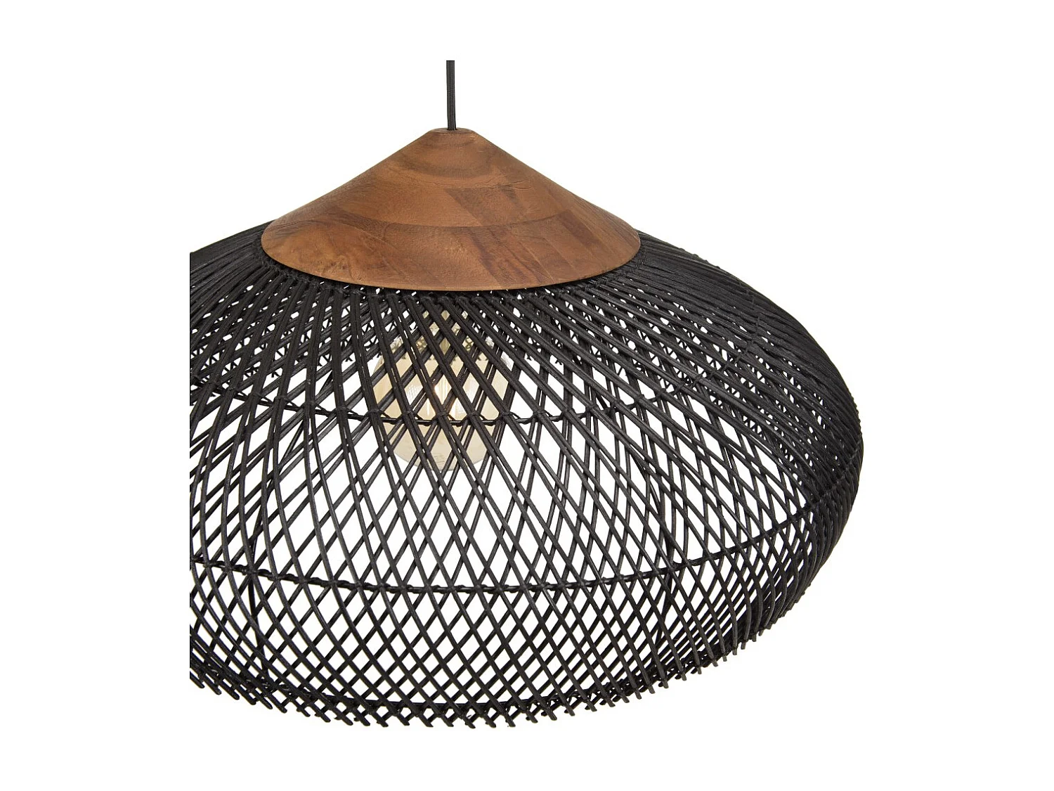 SIXTINE - Suspension 65x65cm en bois de teck recyclé et rotin noire