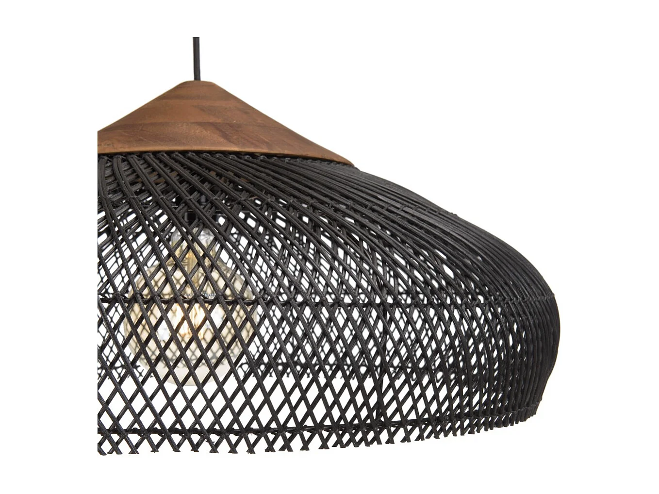 SIXTINE - Suspension 65x65cm en bois de teck recyclé et rotin noire