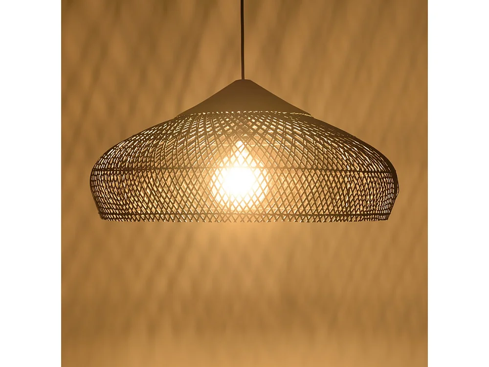 SIXTINE - Suspension 65x65cm en bois de teck recyclé et rotin noire