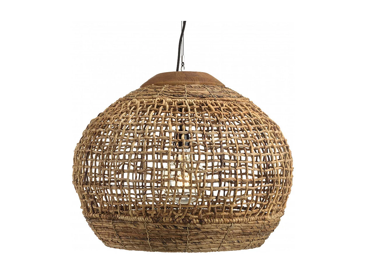 SIXTINE - Suspension 'boule' 60x60cm en bois teck et rotin naturelle