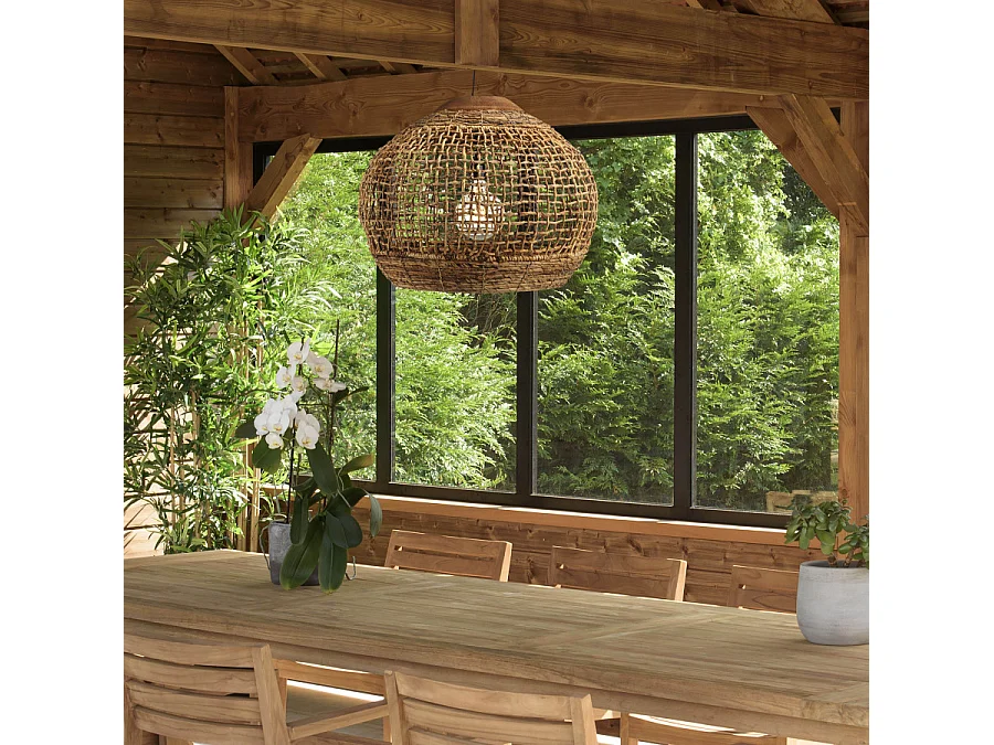 SIXTINE - Suspension 'boule' 60x60cm en bois teck et rotin naturelle