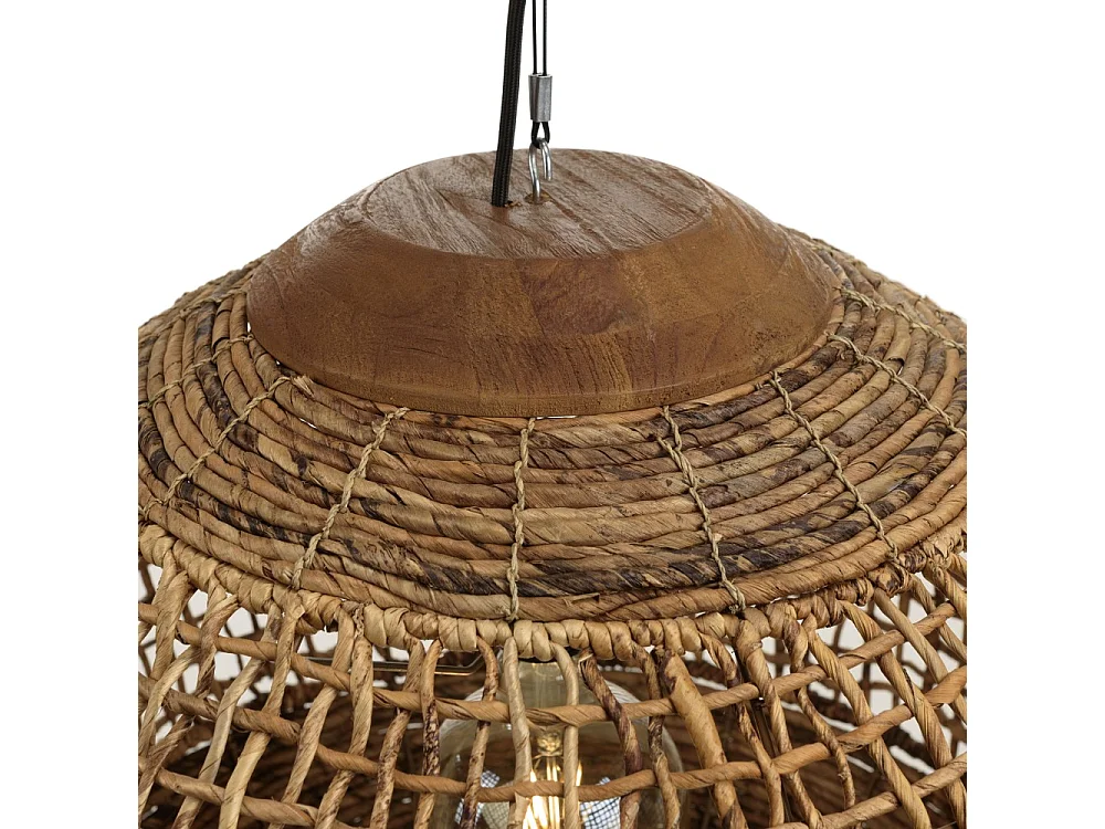 SIXTINE - Suspension 'boule' 60x60cm en bois teck et rotin naturelle