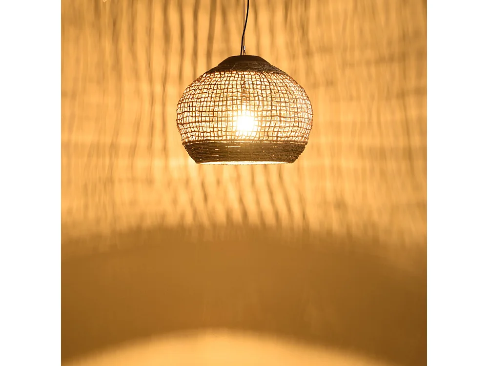 SIXTINE - Suspension 'boule' 60x60cm en bois teck et rotin naturelle