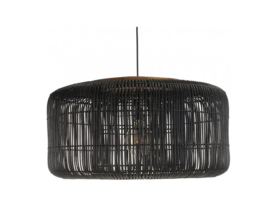 SIXTINE - Suspension 'seau' 76x76cm en rotin couleur noire et teck