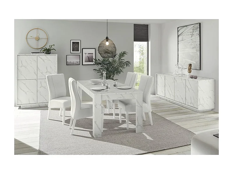 PIRALIA - Ensemble Séjour complet Aspect Marbre Blanc