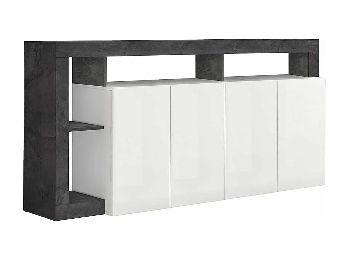 ARTURO - Ensemble Buffet 4P + Meubles TV et Bar Blanc Laqué Niches Aspect Oxyde