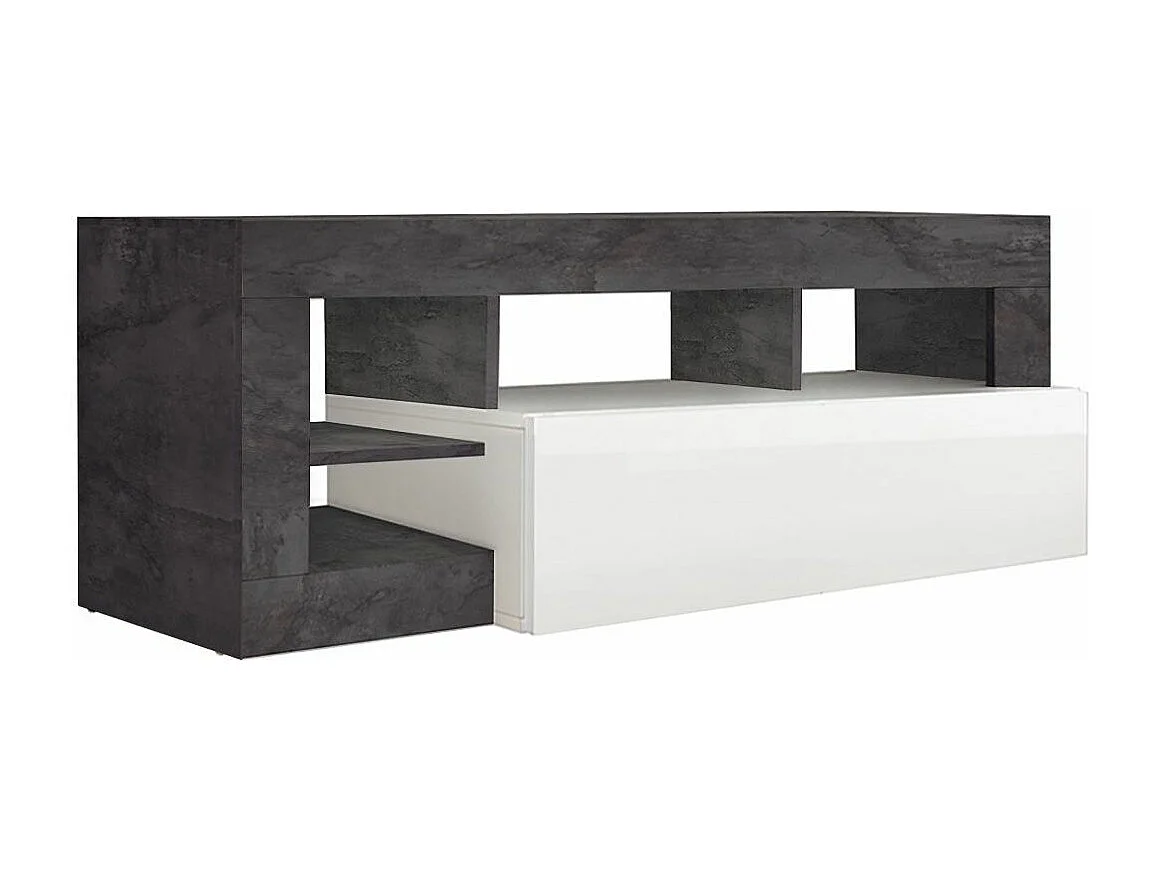 ARTURO - Ensemble Buffet 4P + Meubles TV et Bar Blanc Laqué Niches Aspect Oxyde