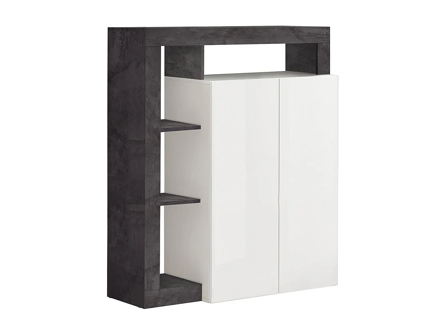 ARTURO - Ensemble Buffet 4P + Meubles TV et Bar Blanc Laqué Niches Aspect Oxyde