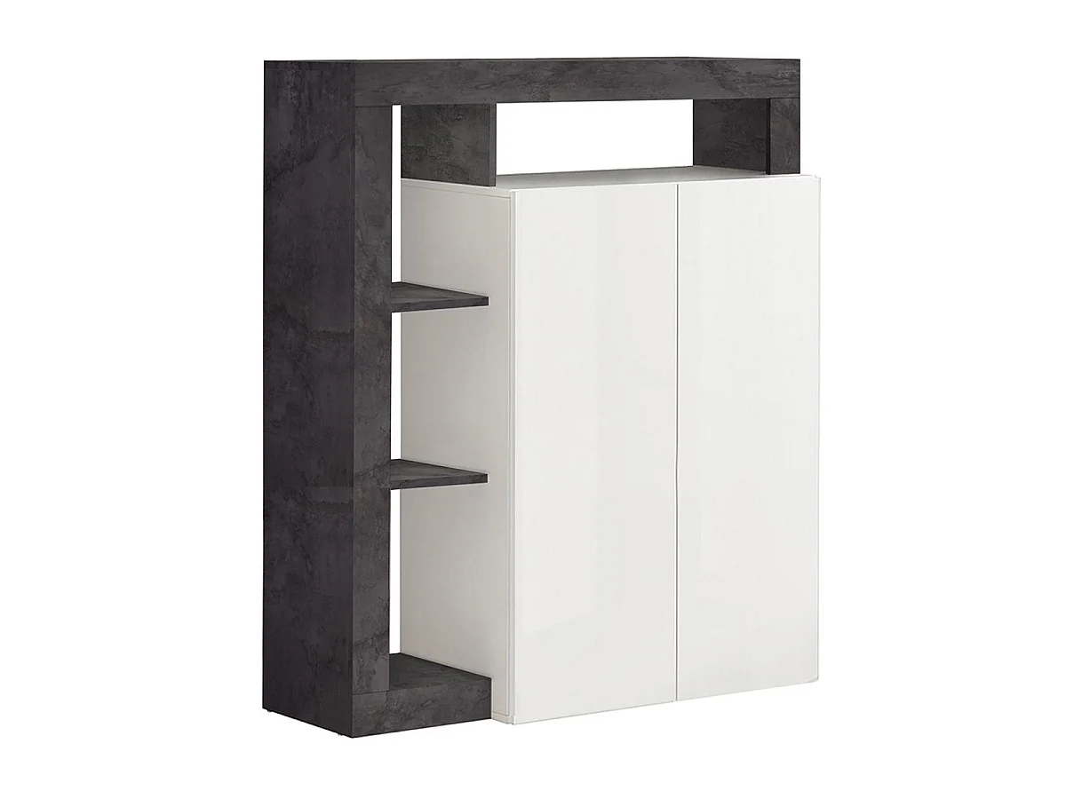 ARTURO - Ensemble Buffet 4P + Meubles TV et Bar Blanc Laqué Niches Aspect Oxyde