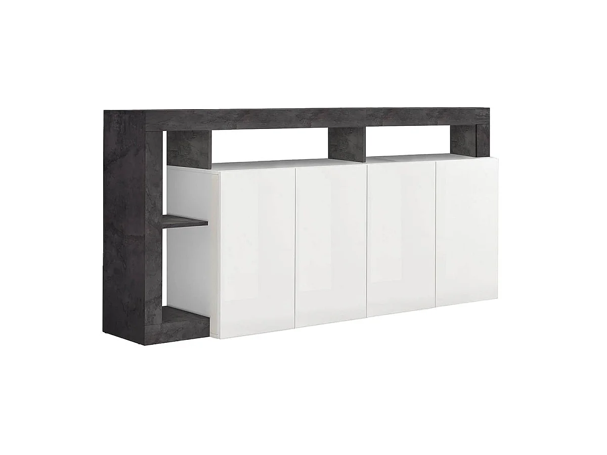 ARTURO - Ensemble Buffet 4P + Meubles TV et Bar Blanc Laqué Niches Aspect Oxyde
