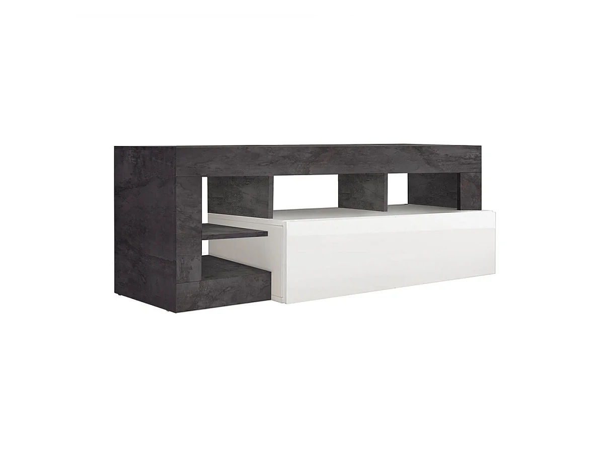 ARTURO - Ensemble Buffet 4P + Meubles TV et Bar Blanc Laqué Niches Aspect Oxyde