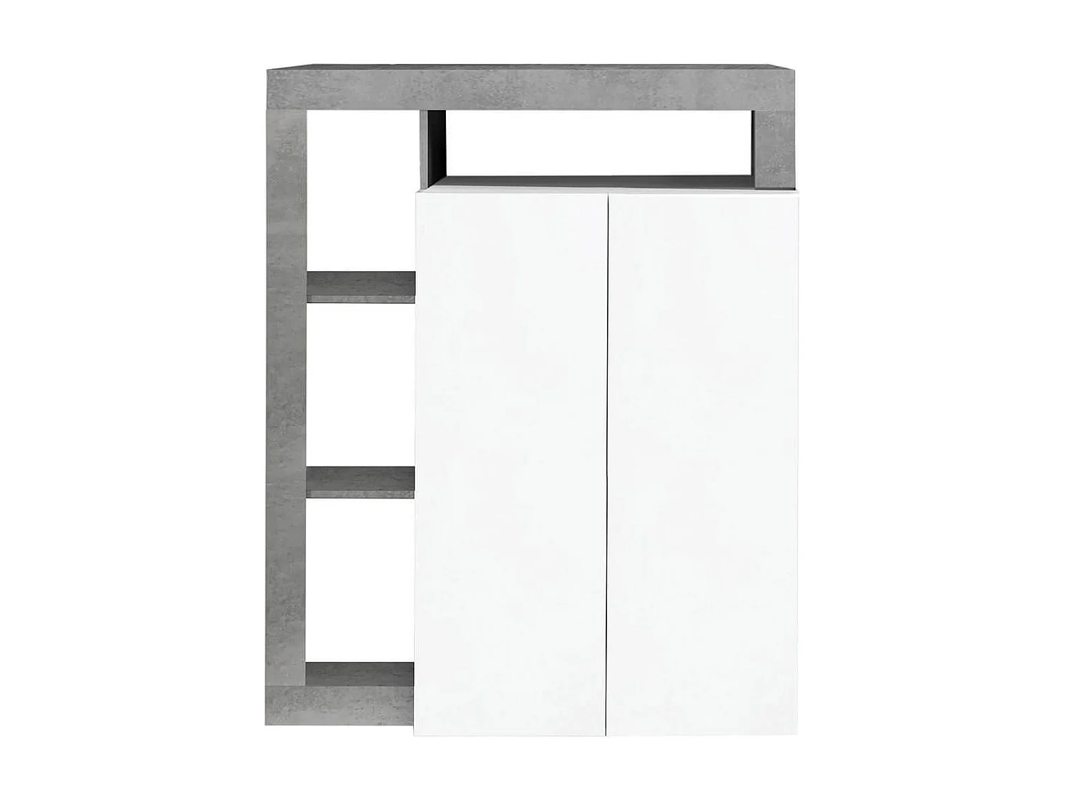 ARTURO - Ensemble Buffet 4P + Meubles TV et Bar Blanc Laqué Niches Aspect Cimento