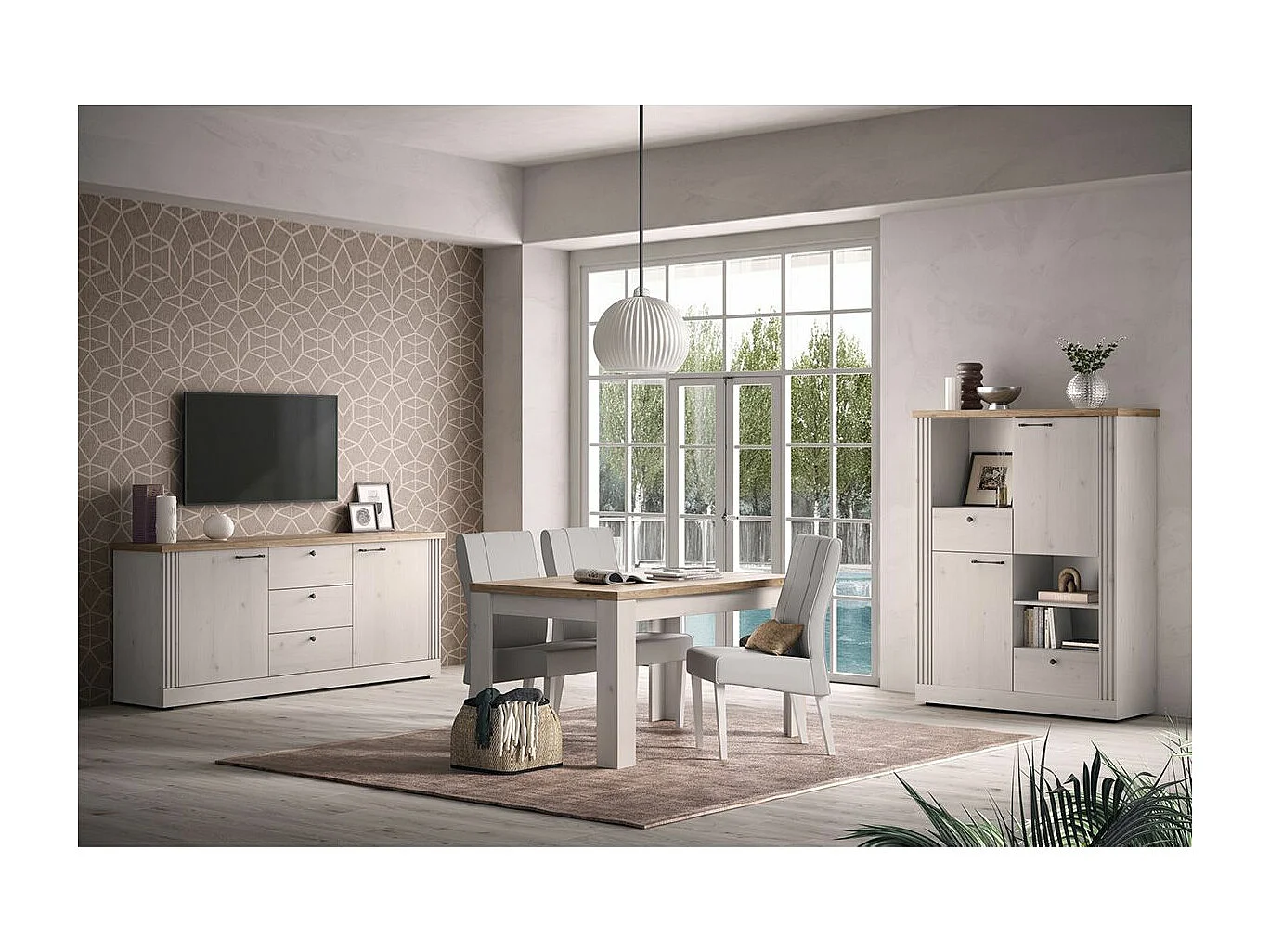 NASHVIL - Ensemble Séjour complet Aspect Chêne Blanchi et Chêne clair