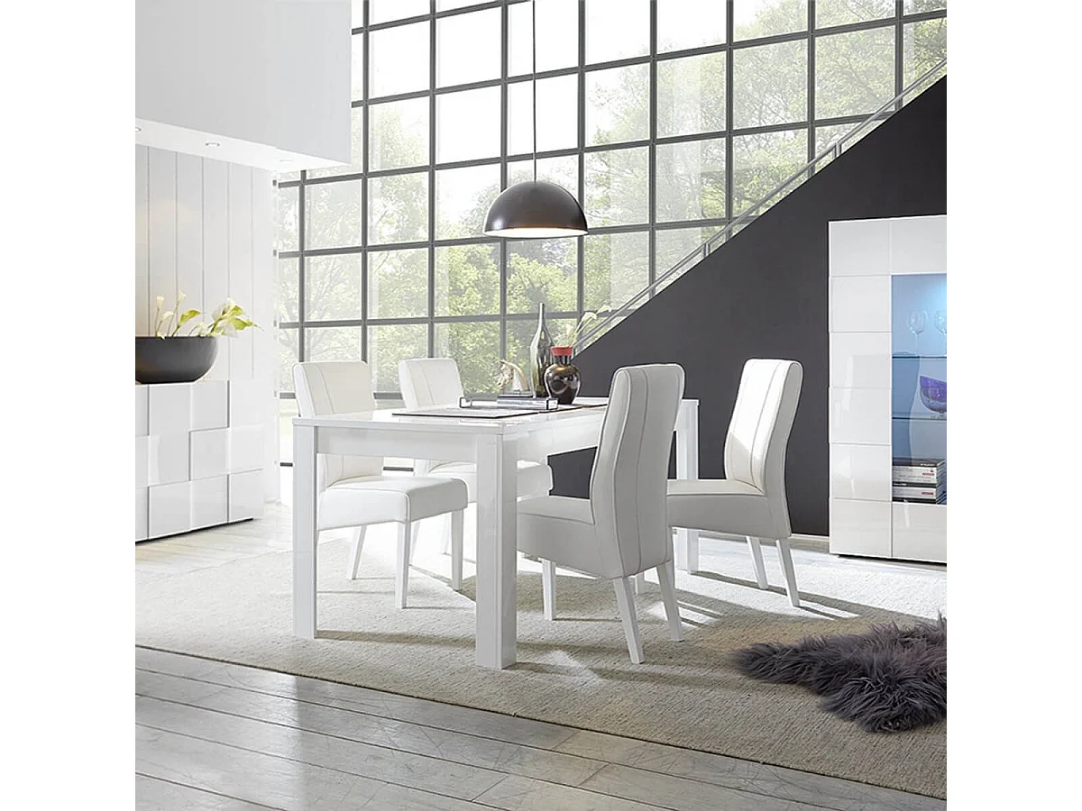 REBECCA - Ensemble Séjour Buffet 3P + Vitrine 2P Blanc Laqué Weiss Relief Damiers