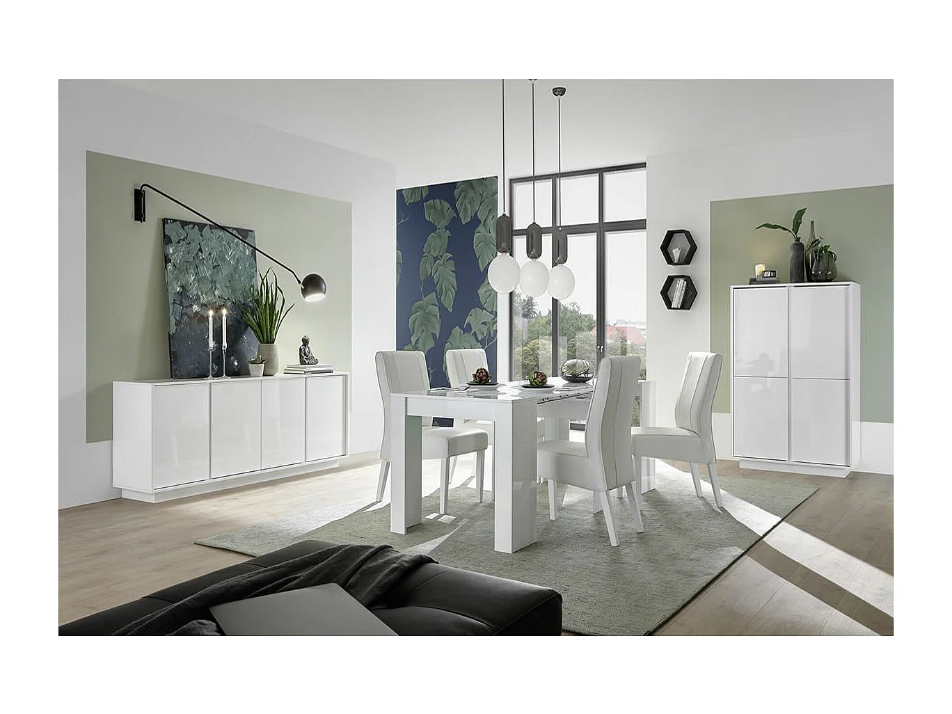 LYSIANE - Ensemble Séjour complet Finition Blanc Laqué Brillant Weiss