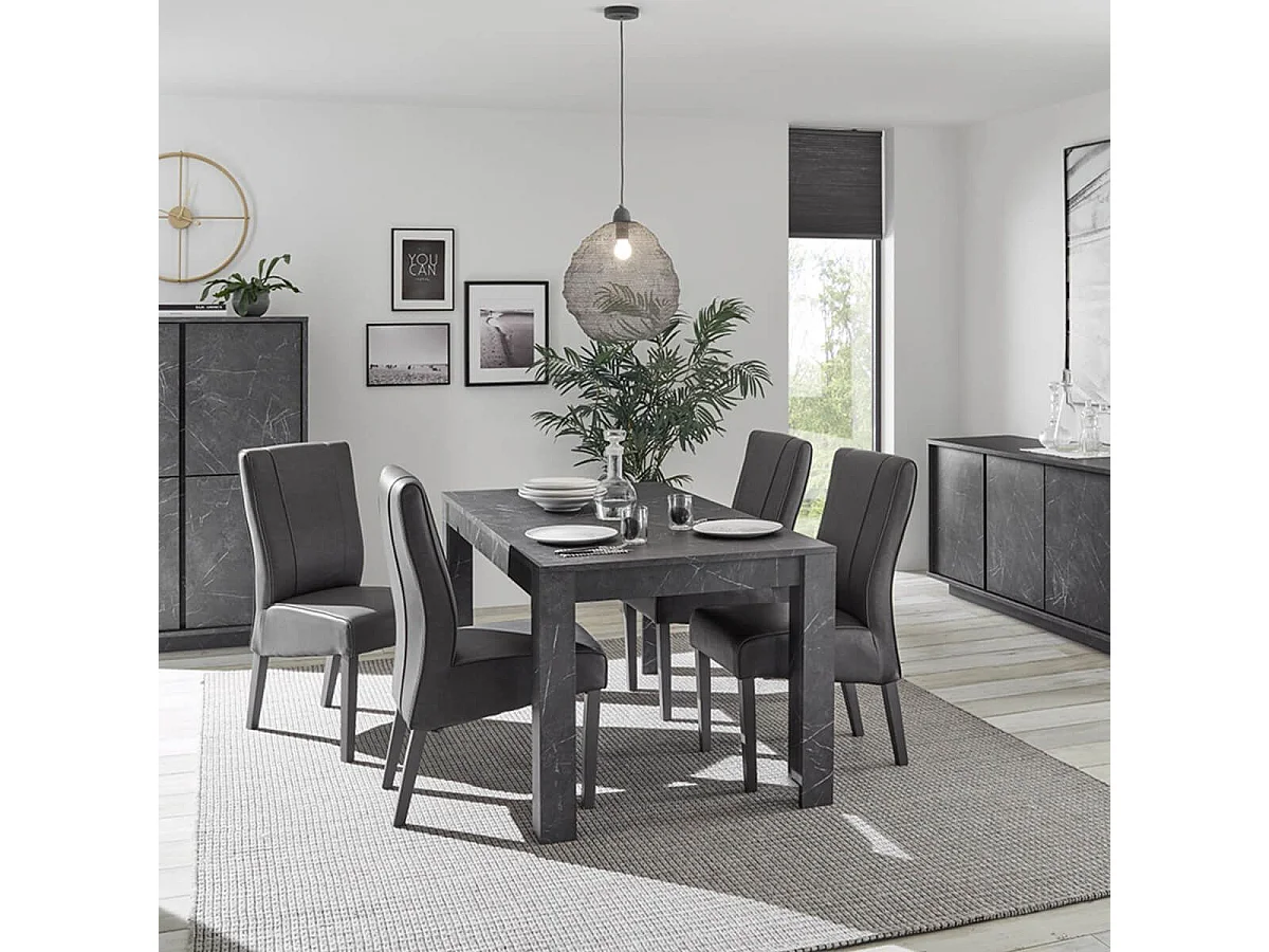PIRALIA - Ensemble Séjour complet Aspect Marbre Gris Anthracite