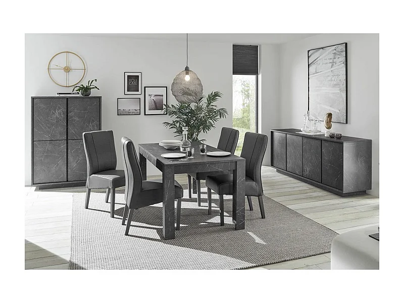 PIRALIA - Ensemble Séjour complet Aspect Marbre Gris Anthracite