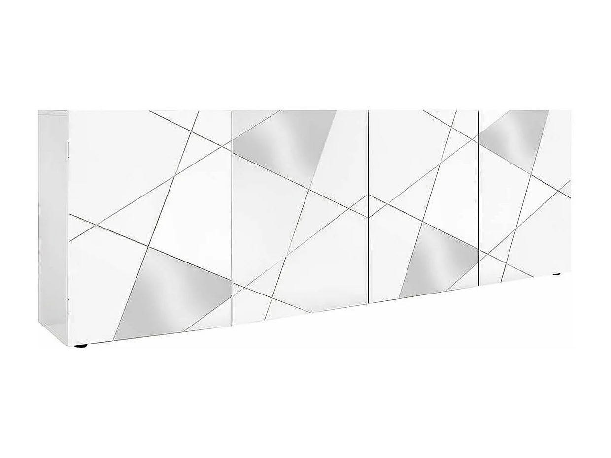 ORIANA - Ensemble Séjour Finition Blanc Laqué avec Sérigraphies et Miroirs