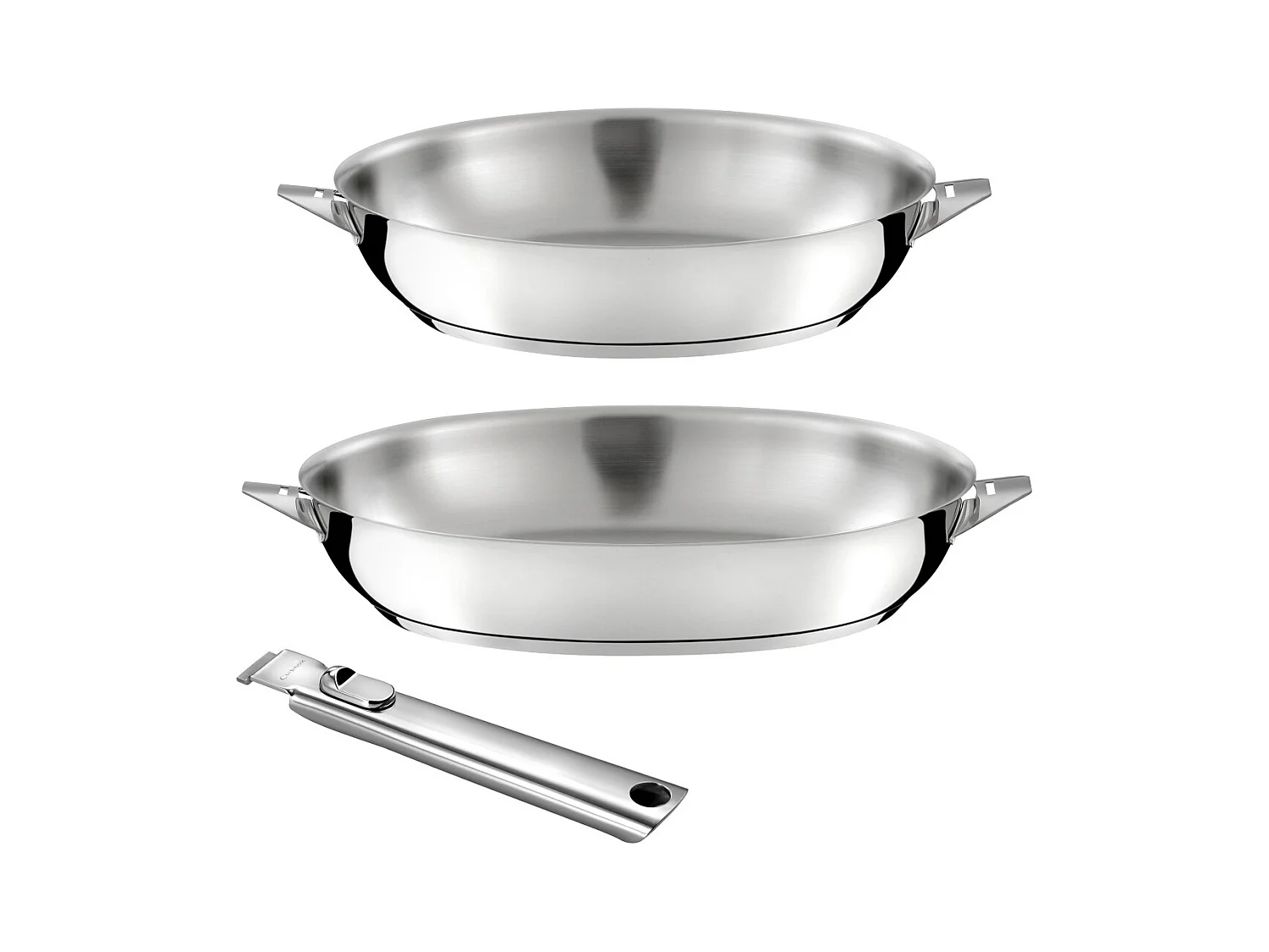 Eclipse - Lot de 2 poêles 24-28 cm inox finition miroir avec poignée amovible