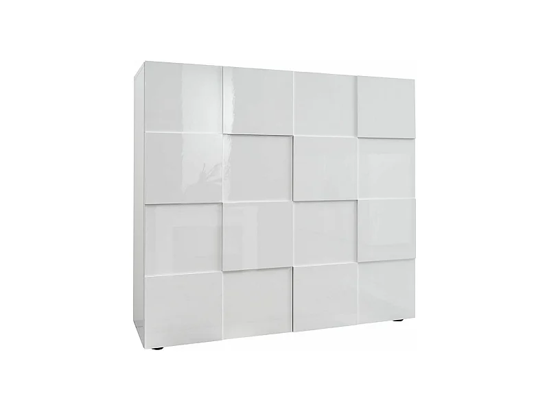REBECCA - Meuble Rangement 2 Portes Blanc Laqué Weiss Relief Damiers