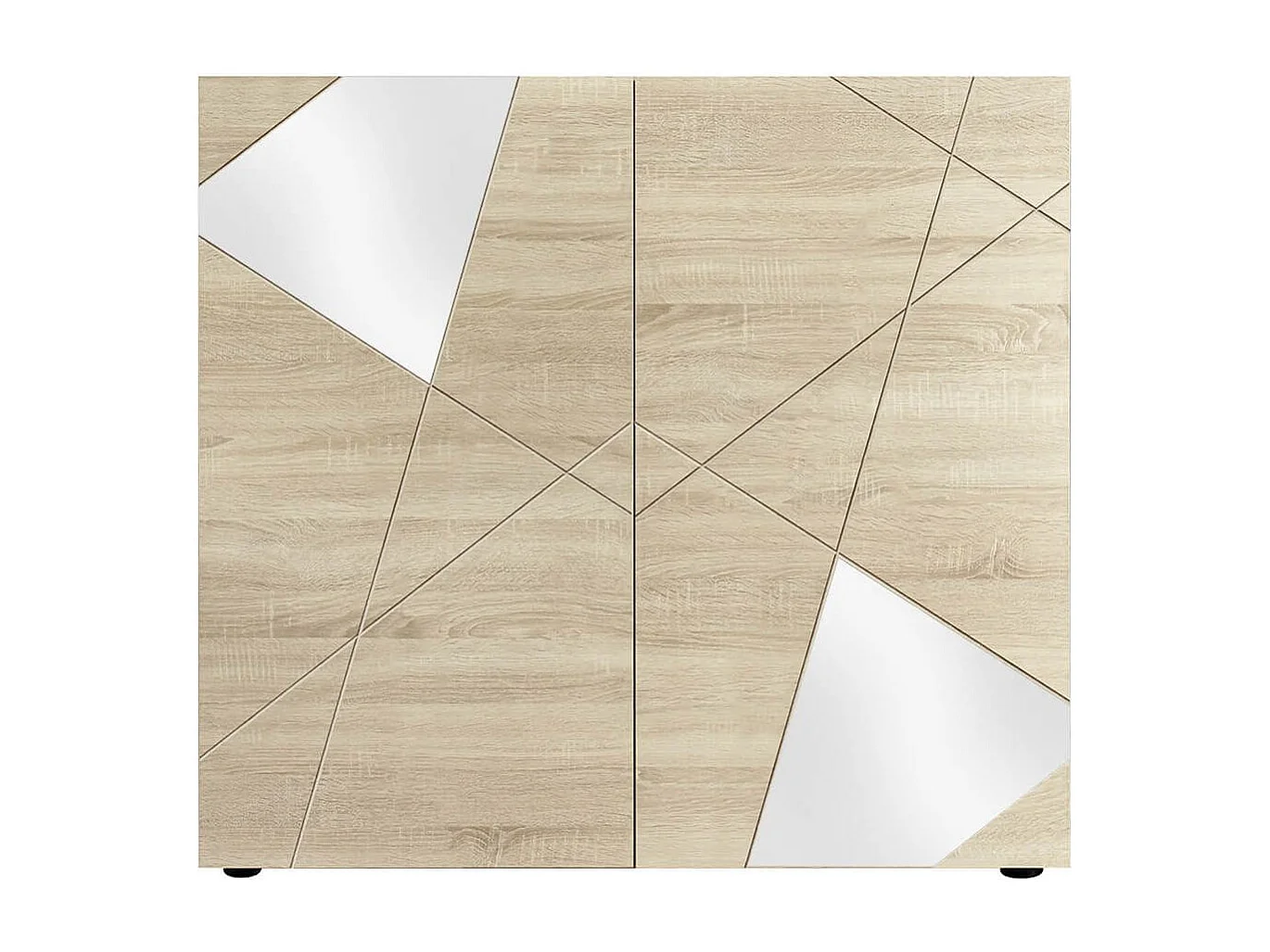 ORIANA - Rangement 2 Portes Finition Bois Samoa avec Sérigraphies et Miroirs