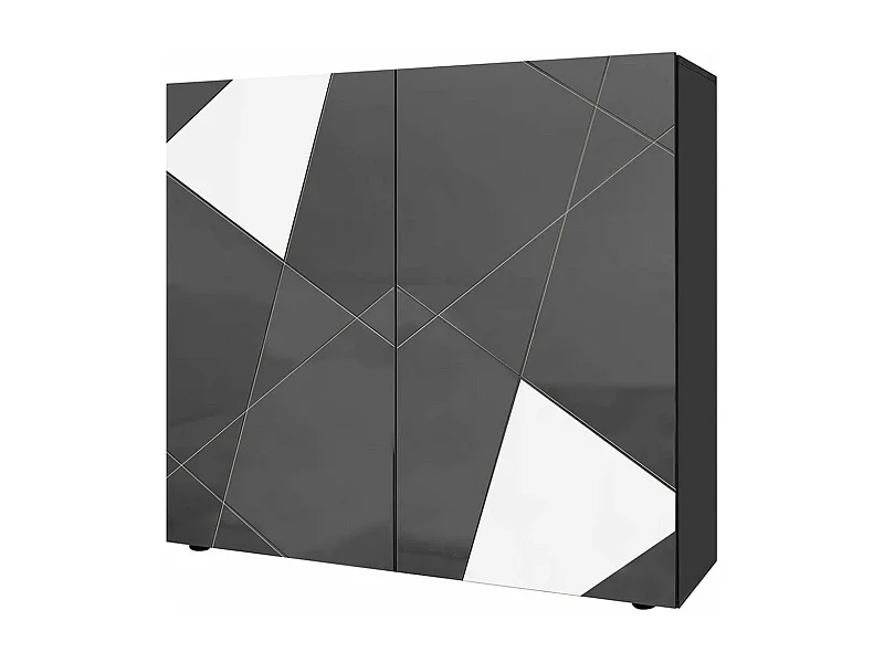 ORIANA - Rangement 2 Portes Finition Gris Carbone avec Sérigraphies et Miroirs