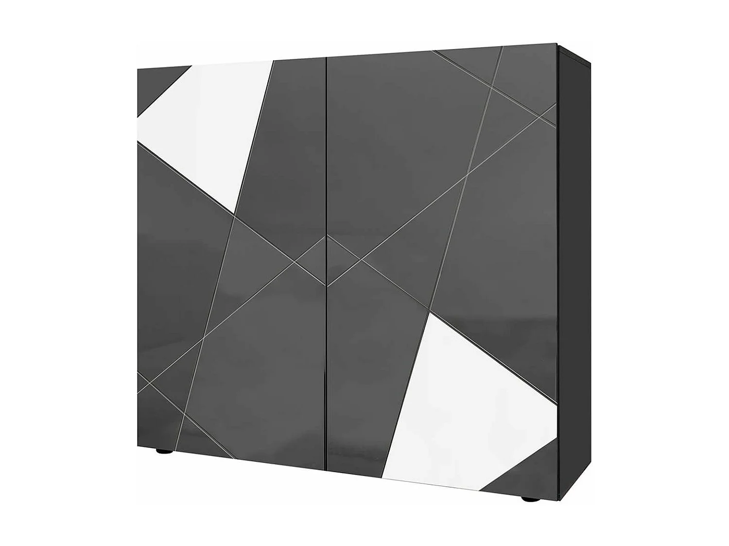 ORIANA - Rangement 2 Portes Finition Gris Carbone avec Sérigraphies et Miroirs