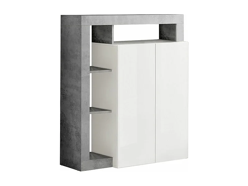 ARTURO - Meuble Bar 2 Portes Blanc Laqué Encadrement Niches Aspect Cimento