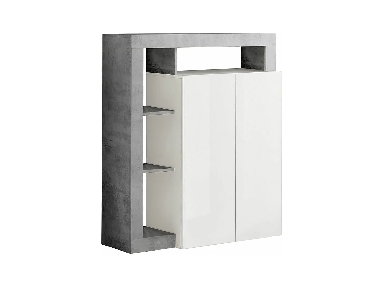 ARTURO - Meuble Bar 2 Portes Blanc Laqué Encadrement Niches Aspect Cimento