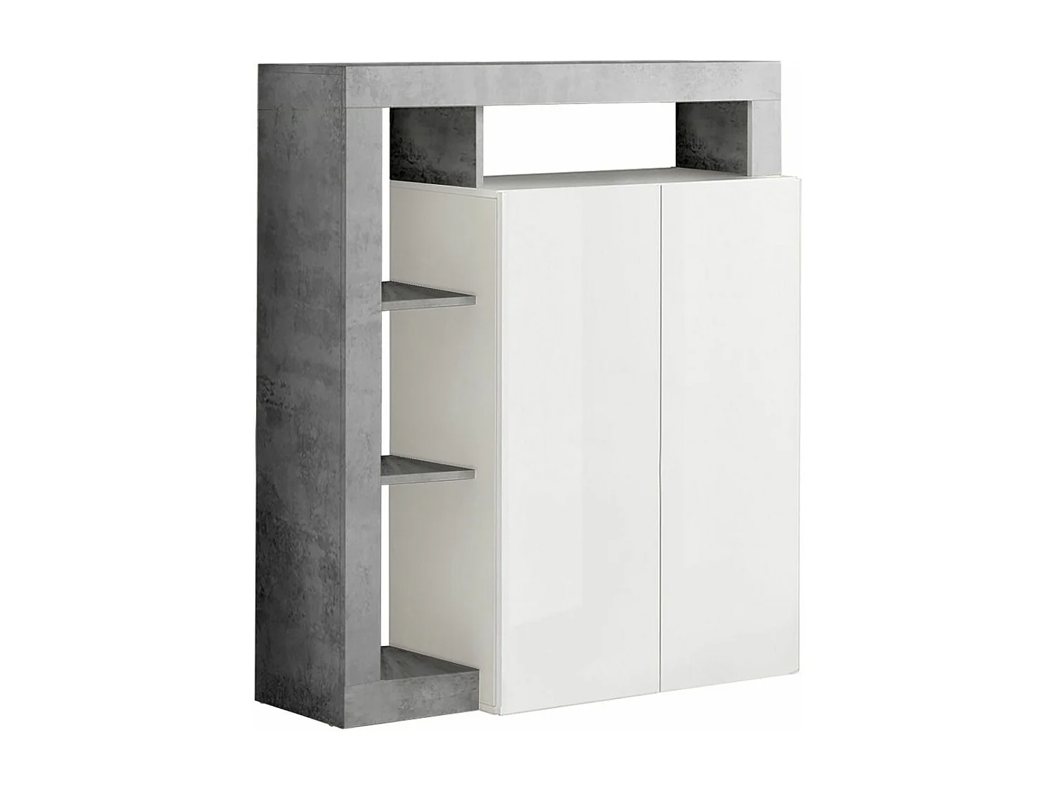 ARTURO - Meuble Bar 2 Portes Blanc Laqué Encadrement Niches Aspect Cimento