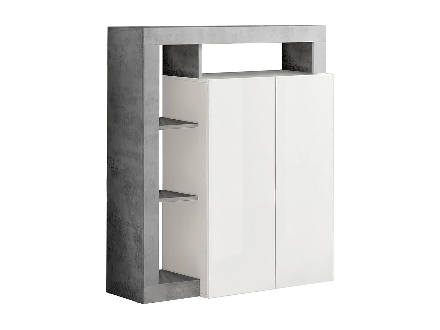 ARTURO - Meuble Bar 2 Portes Blanc Laqué Encadrement Niches Aspect Cimento