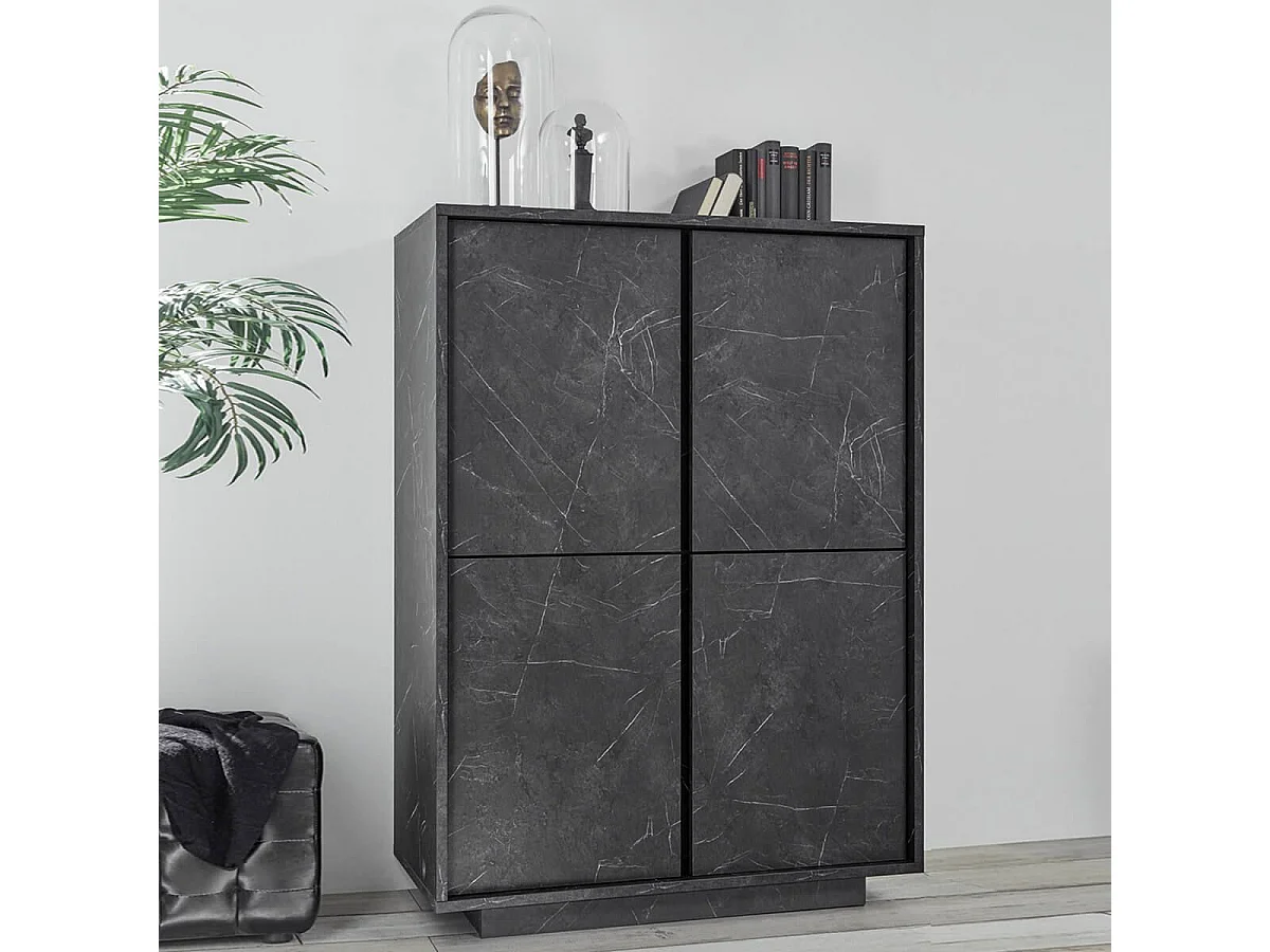 PIRALIA - Argentier 4 Portes Aspect Marbre Gris Anthracite