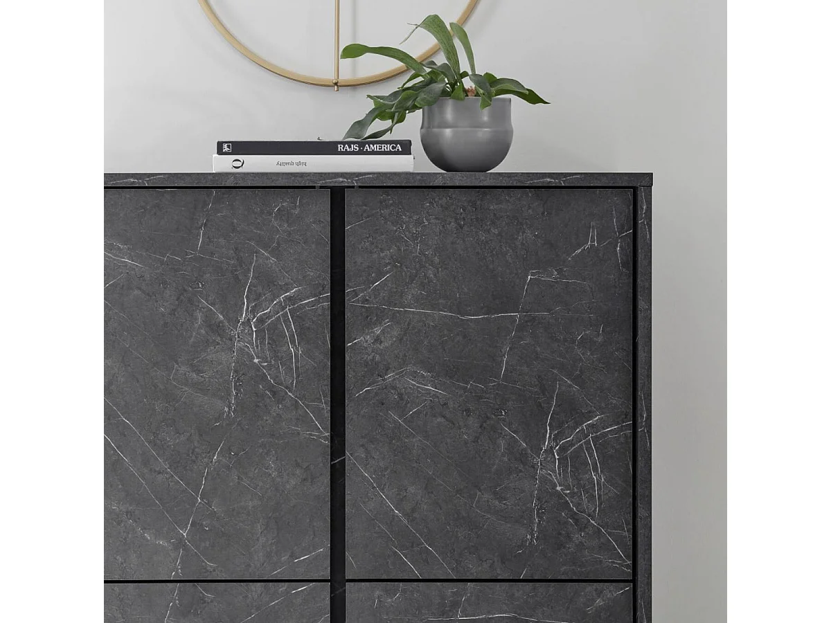 PIRALIA - Argentier 4 Portes Aspect Marbre Gris Anthracite