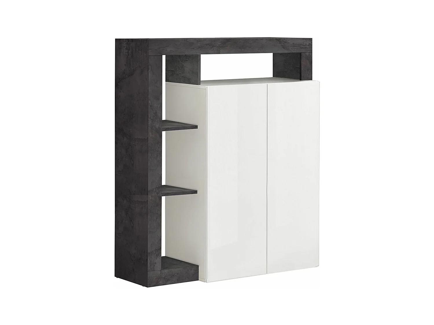 ARTURO - Meuble Bar 2 Portes Blanc Laqué Encadrement Niches Aspect Gris Oxyde