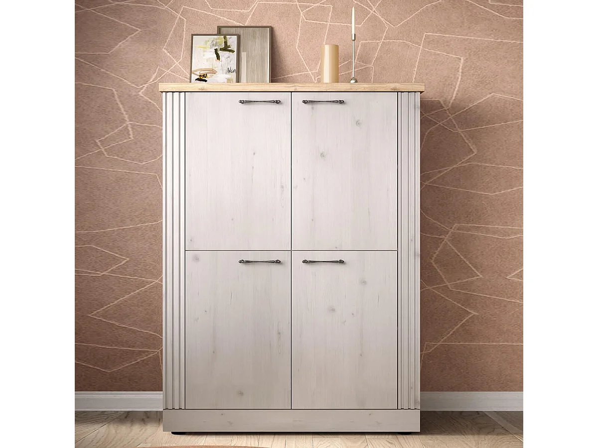 NASHVIL - Meuble Rangement 4 Portes Aspect Chêne Blanchi et Chêne clair