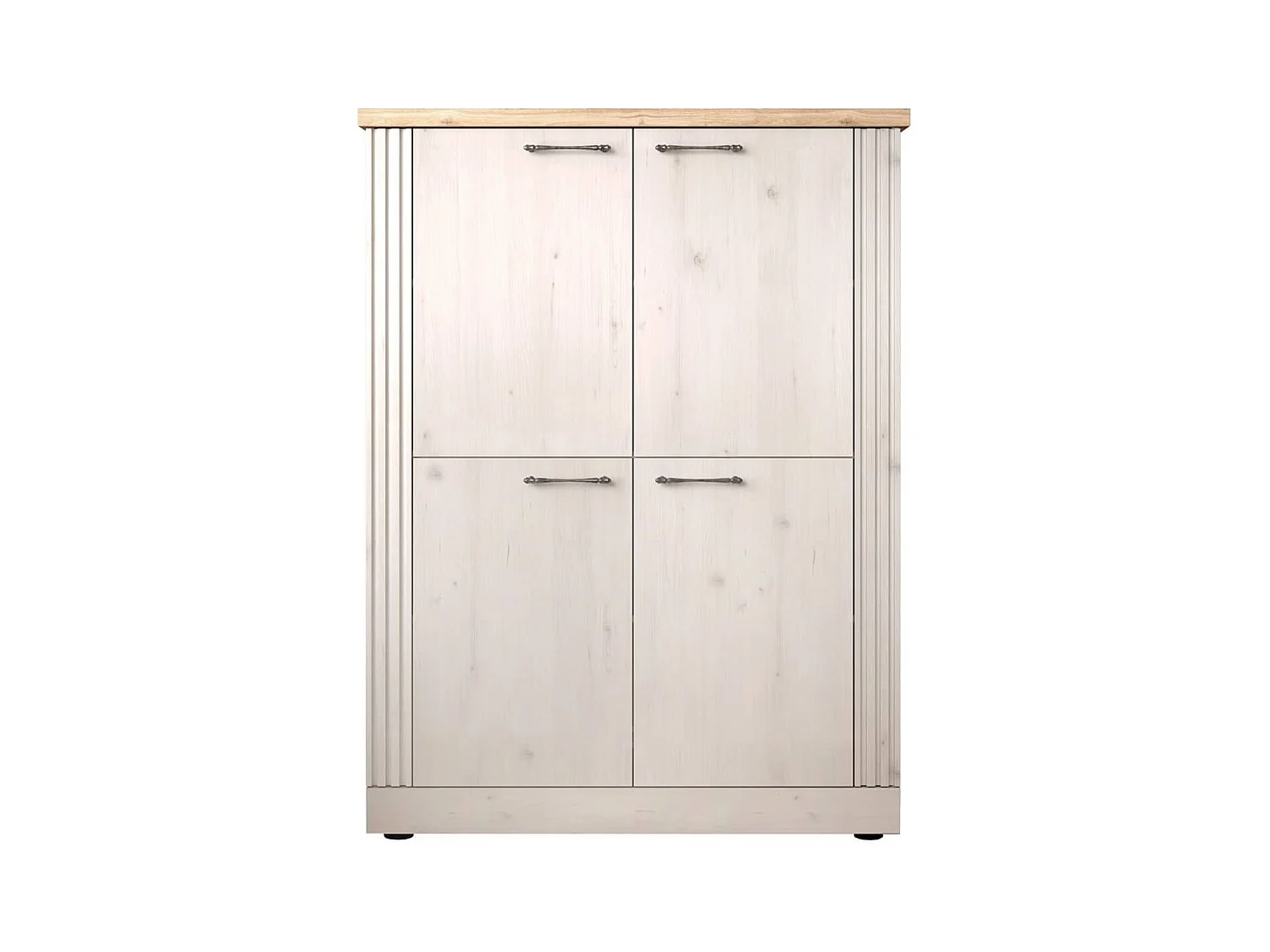 NASHVIL - Meuble Rangement 4 Portes Aspect Chêne Blanchi et Chêne clair